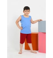 Erkek Çocuk Sıfır Kol Şortlu Mavi Penye Pijama Takımı