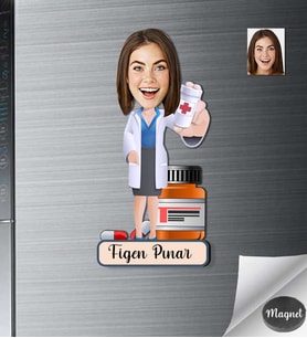 Kişiye Özel Eczacı Kadın Ahşap Magnet -1