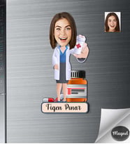 Kişiye Özel Eczacı Kadın Ahşap Magnet -1