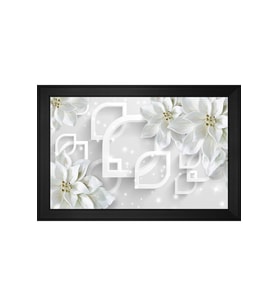Beyaz Çiçekler Soyut Motifli Kanvas Tablo 80 x 110 cm Siyah Çerçeve