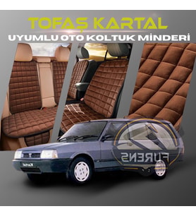 Tofaş Kartal Kahverengi Renk Tay Tüyü Cepli & Terletmez Sırtlı Oto Koltuk Minder Seti - Koltuk Koruma Kılıfı (ÖN & ARKA TAM SET)