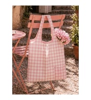 Tarzını Seç Katlanabilir Cepli Bez Market Çantası 44x48 cm – Pembe Pötikare Desenli Alışveriş Çantası