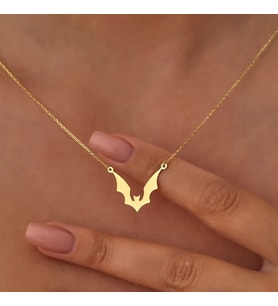 Kişiye Özel 925 Ayar Gümüş Minimalist Yarasa Kolye (Gold)
