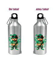 Metal Gumus Kancalı Baskılı Su Matarası 600ml. (Pembe-Kahve)