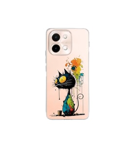 Vivo Y28 ile Uyumlu Splash Kedi Tasarımlı Şeffaf Silikon Kılıf