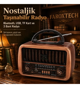Nostaljik Taşınabilir Bluetooth Radyo – AM/FM/SW 3 Bant, USB ve TF Kart Destekli, 18650 Şarjlı Pil Uyumlu Retro Tasarım