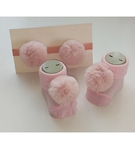Hoşgeldin Bebek,   Yenidoğan Kız Bebek, Pembe Ponpon Bandana Çorap  Hediye Seti