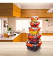 5'li Set Master Kare Saklama Kabı (275 ml - 500 ml - 900 ml - 1500 ml - 2400 ml) (Turuncu)