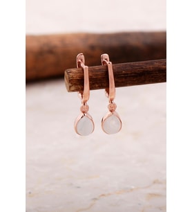 Doğal Ay Taşlı Damla Mini Rose Gümüş Küpe 5866