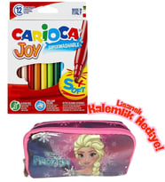 Frozen Lisanslı Kalemlik HEDİYELİ - Carioca Joy 12 Renk Yıkanabilir Keçeli Kalem Seti (Pembe - Beyaz - Krem)