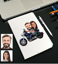 Kişiye Özel Motorcu Sevgili Tasarımlı Karikatürlü Beyaz Defter Kalem Seti 62
