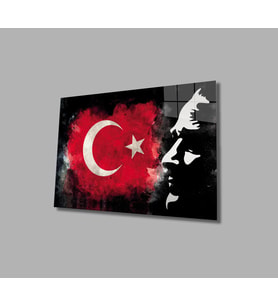 Atatürk ve Türk Bayrağı Cam Tablo