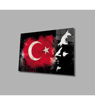 Atatürk ve Türk Bayrağı Cam Tablo