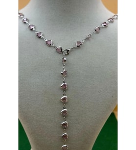 Kadın Gümüş Renk Pembe Kalpli Zirkon Taşlı Y Model Zirkon Taşlı Kolye (Açık Pembe)