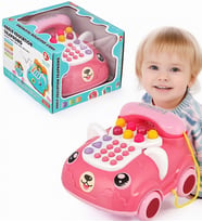 Sesli ve Işıklı Oyuncak Telefon – Eğitici İlk Telefonum, Arabalı Çocuk Oyuncağı Hediyelik (Pembe)