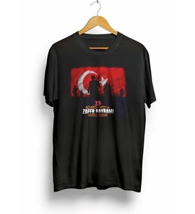 30 Ağustos Zafer Bayramı Atatürk Baskılı Oversize Bisiklet Yaka T-shirt - Siyah