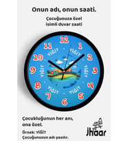 İsme Özel Renkli Tren Çocuk Odası Duvar Saati Orta Boy 30 cm Siyah Camlı Sessiz