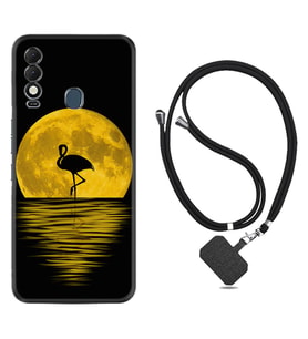 Tecno Spark 8T Kılıf Silikon Boyun Askılı İpli Desenli Silikon Ay ve Flamingo 1775