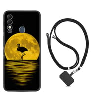 Tecno Spark 8T Kılıf Silikon Boyun Askılı İpli Desenli Silikon Ay ve Flamingo 1775