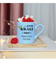 Evin Kralı Tasarımlı Kişiye Özel Mavi Türk Kahvesi Fincan