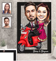 Kişiye Özel Vespa Motorcu Sevgili Karikatürlü 3D Ahşap Tablo 30x47  Mod-3