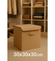 Bej Kapaklı Dolap Içi Çamaşır Oyuncak Düzenleyici Katlanır Kapaklı Saklama Kutusu 30x30x30 (Standart)