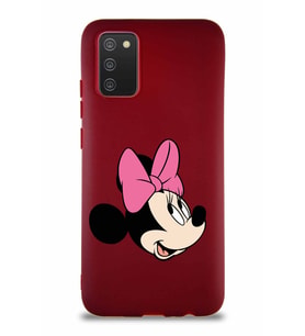 Samsung Galaxy A02S Soft Premier Kapak Minnie Mouse-A Tasarımlı Silikon Kılıf - Mürdüm (Şeffaf)