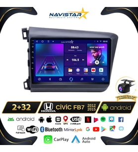 Honda Civic Fb7 2+64GB Android 13 Kablosuz Carplay 2012-2015 Navigasyon Multimedya Sistemi