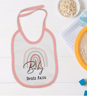 BK Kids Kişiye Özel Pembe Bebek Mama Önlüğü - Model 88