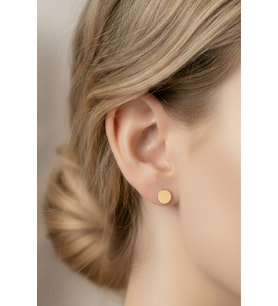 Taşsız Minimal Gold Renk Yuvarlak Plaka 6 mm 925 Ayar Gümüş Kadın Küpe