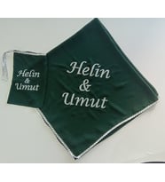 İsimli Damat Şalı Kına Şalı Asker Şalı Asker Yareni Nakış İşlemeli Şifon Kumaş Omuz Örtüsü Kişiye Özel (Açık Yeşil-Gümüş)