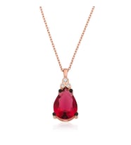 Gümüş Kırmızı Topaz Damla Kolye (Çok Renkli)