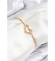 Pirinç Zirkon Taşlı Kalp Model Gold Renk Asansörlü Kadın Bileklik 5886 - SSSSSS9440-1445