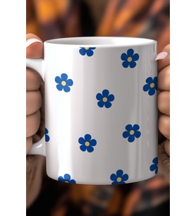 Çiçek Desenli 330ml Baskılı Beyaz Seramik Kupa Bardak