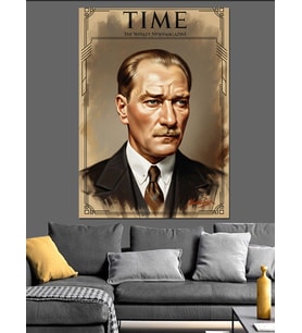 Time Kapak Ve Mustafa Kemal Atatürk Dekoratif Kanvas - Mdf Ahşap Tablo