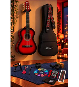 Midex CG-270RD Kırmızı Renk Klasik Gitar 4/4 Yetişkin Boy Sap Ayarlı Full Set