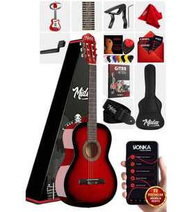 Midex CG-270RD Kırmızı Renk Klasik Gitar 4/4 Yetişkin Boy Sap Ayarlı Full Set