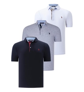 ÜÇLÜ SET T8582 DEWBERRY ERKEK T-SHIRT-LACİVERT-BEYAZ-GRİ (Karışık)