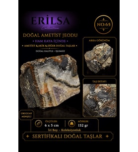 Sertifikalı Doğal Ametist Jeodu Akik Bantlı Kristal Kuvars ve Doğal Taş Parçası NO65