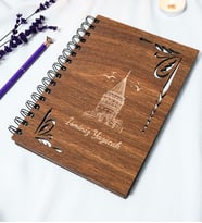 Kişiye Özel Galata Kulesi Desenli Ahşap Kapaklı Defter - Ajanda - İsme Özel - A5 60 Yaprak (120 SAYFA) Hediyelik (Gümüş)