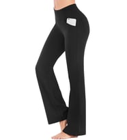 Ghassy Co. Kadın Bootcut Yüksek Bel Yoga Egzersiz 4 Cepli Karın Kontrolü İspanyol Paça Tayt  (Siyah)