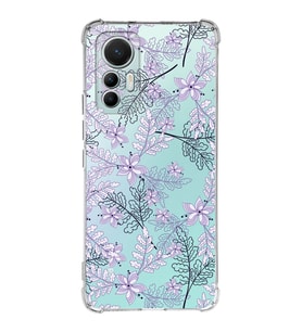 Xiaomi Mi 12 Lite Uyumlu Köşe Korumalı Antişok Kapak Floral Lila Tasarımlı Şeffaf Silikon Kılıf