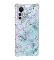Xiaomi Mi 12 Lite Uyumlu Köşe Korumalı Antişok Kapak Floral Lila Tasarımlı Şeffaf Silikon Kılıf