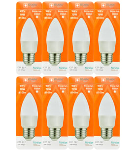 (8 Adet) Osaka 9W (70W) Beyaz Işık E27 Duylu (Kalın Duy) Led Ampul