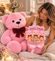 Kişiye Özel İyi ki Varsın Tasarımlı,Pleksi İsimli,Peluş Buketi Ve 80 Cm Peluş Ayıcık