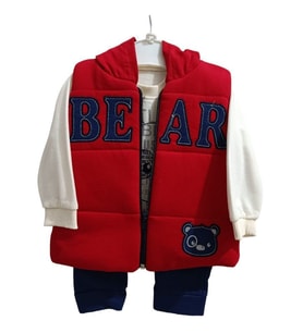 MİNİCE BABY 5080CE Erkek Bebek Bear Nakışlı Kırmızı Üçlü Takım  (Karışık)