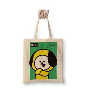 Bt21 Chimmy Bts Beyaz Bez Çanta Uzun Saplı Alışveriş Çantası Plaj Çantası