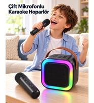 Evde Karaoke İçin Çift Mikrofonlu Şarj Edilebilir Kablosuz Hoparlör