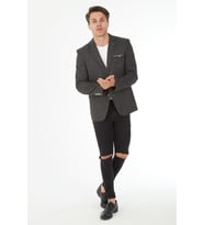 SPOSO 5103 İKİ DÜĞME TEK YIRTMAÇ DAR KALIP ÖRME KUMAŞ SİYAH BLAZER CEKET