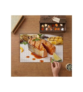 Izgarada Pişmiş Somon Tasarımı 240 parça Ahşap Puzzle Ahşap Kutuda MP01818